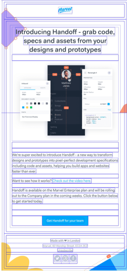 Email design review: marvel app