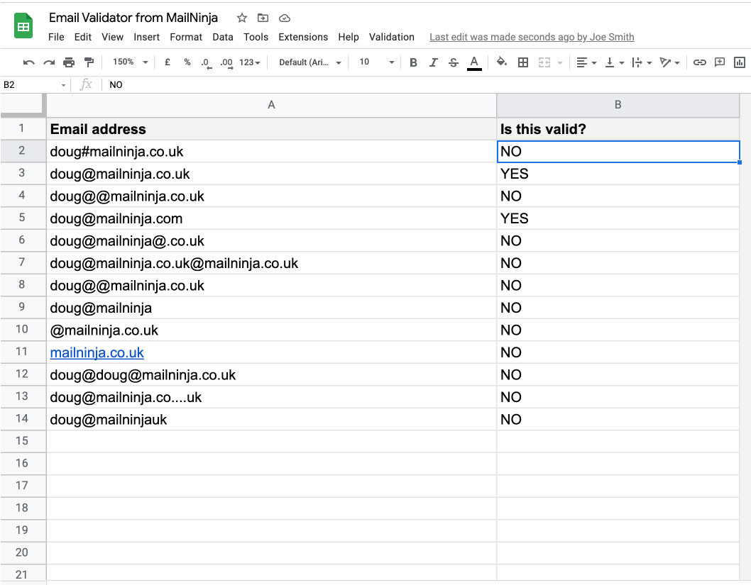 Free email validator for google sheets | google email validation script